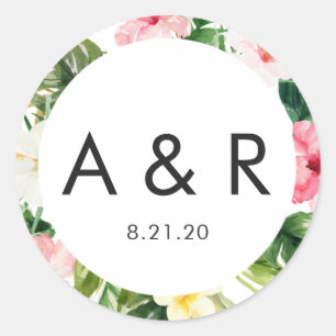 Tropical Leaves Monogram Thank You Favour Sticker