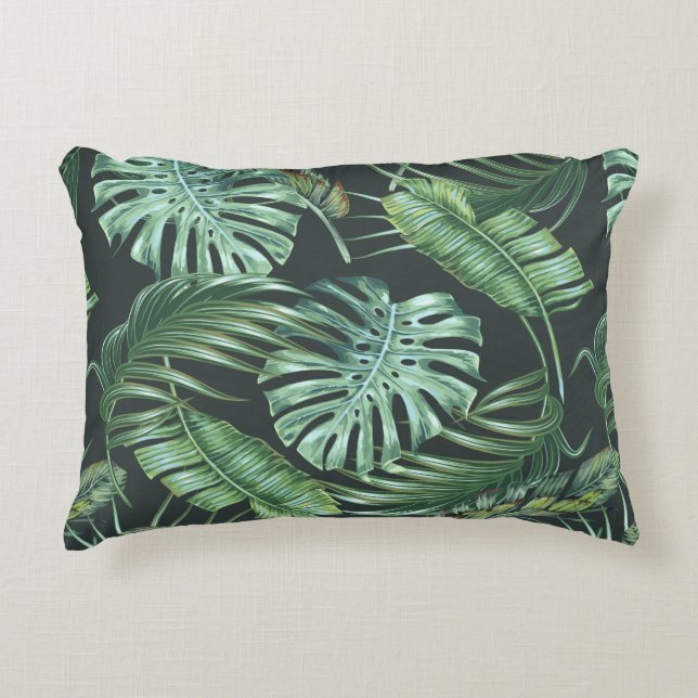 Tropical leaves, monstera, banana leaf, jungle fol accent pillow (Front)