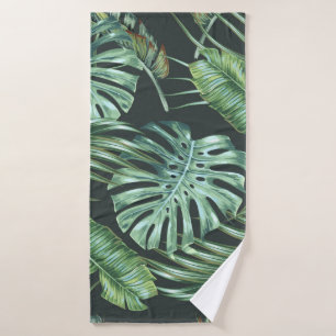 Tropical leaves, monstera, banana leaf, jungle fol bath towel
