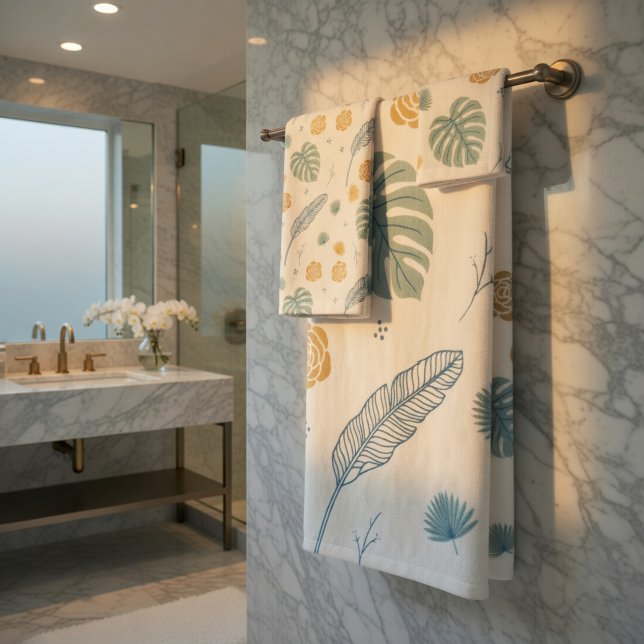 Tropical Leaves & Monstera Pattern Bath Towel Set  (Tropical Leaves & Monstera Pattern Bath Towel Set)