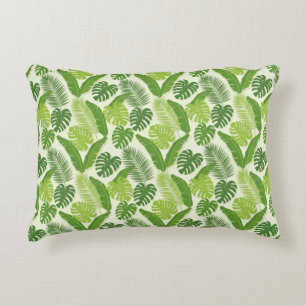 Tropical Leaves & Monstera Seamless Pattern Accent Pillow