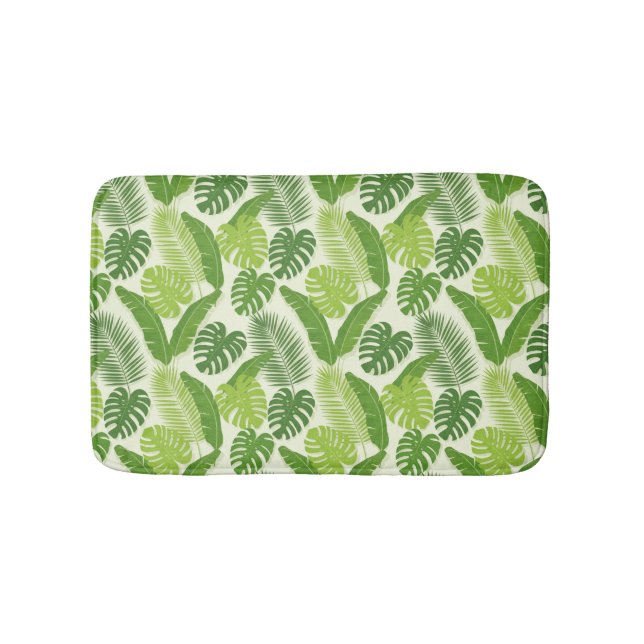 Tropical Leaves & Monstera Seamless Pattern Bath Mat (Front)