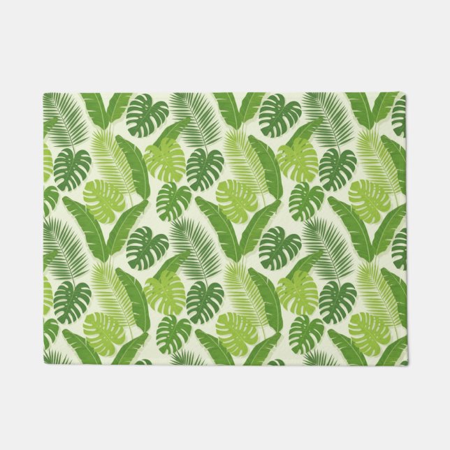 Tropical Leaves & Monstera Seamless Pattern Doormat (Front)