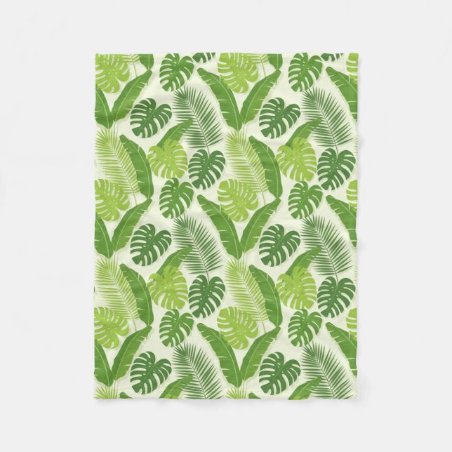 Tropical Leaves & Monstera Seamless Pattern Fleece Blanket (Front)