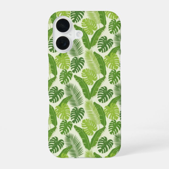 Tropical Leaves & Monstera Seamless Pattern iPhone 16 Case (Back)
