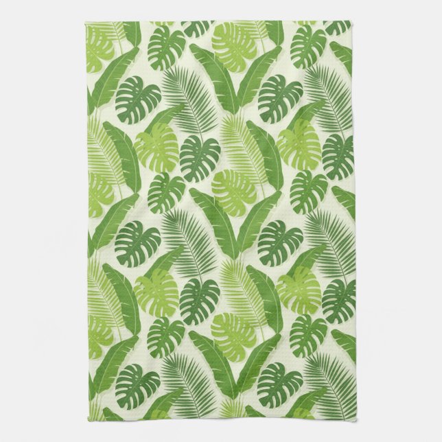 Tropical Leaves & Monstera Seamless Pattern Kitchen Towel (Vertical)