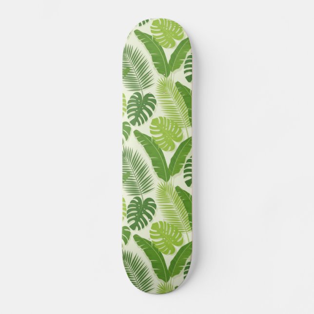 Tropical Leaves & Monstera Seamless Pattern Skateboard (Front)