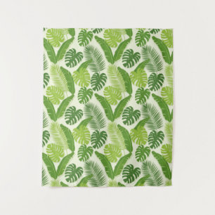 Tropical Leaves & Monstera Seamless Pattern Tapestry