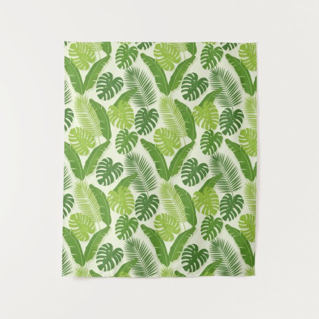 Tropical Leaves & Monstera Seamless Pattern Tapestry (Front)