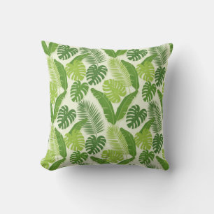 Tropical Leaves & Monstera Seamless Pattern Throw Pillow