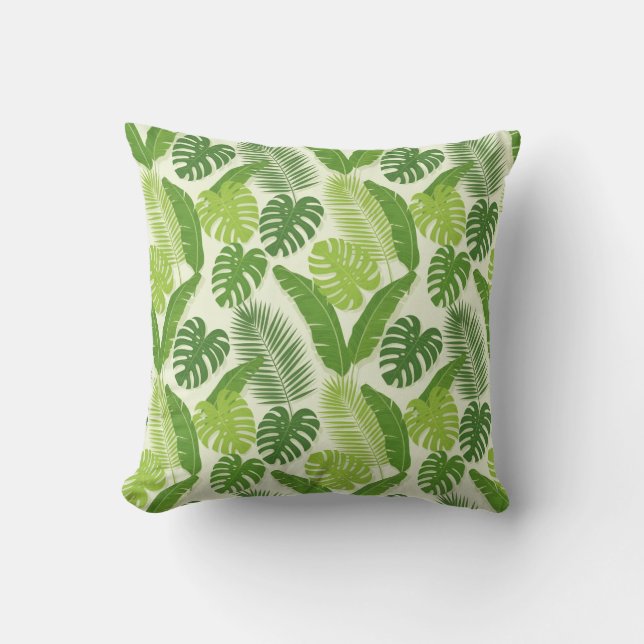 Tropical Leaves & Monstera Seamless Pattern Throw Pillow (Front)