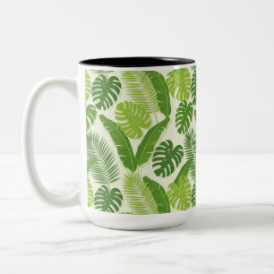 Tropical Leaves & Monstera Seamless Pattern Two-Tone Coffee Mug