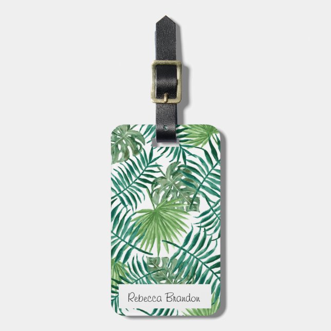 Tropical Leaves Name Holiday Travel Luggage Tag (Front Vertical)