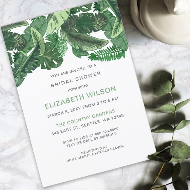Tropical Leaves Nature Botanical Bridal Shower Invitation (Creator Uploaded)