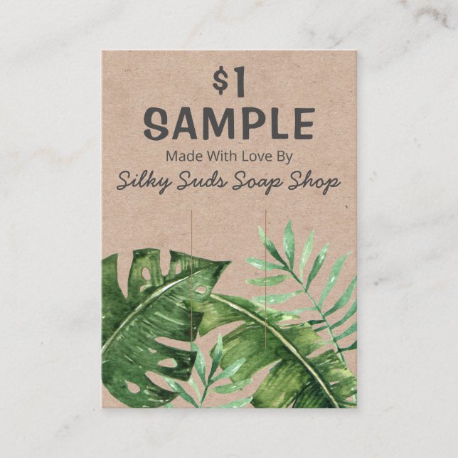 Tropical Leaves On Kraft Soap Sample Packaging Business Card (Front)