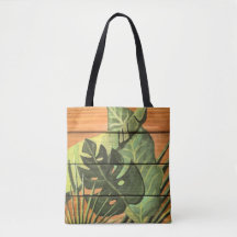 Tropical Leaves on Wood