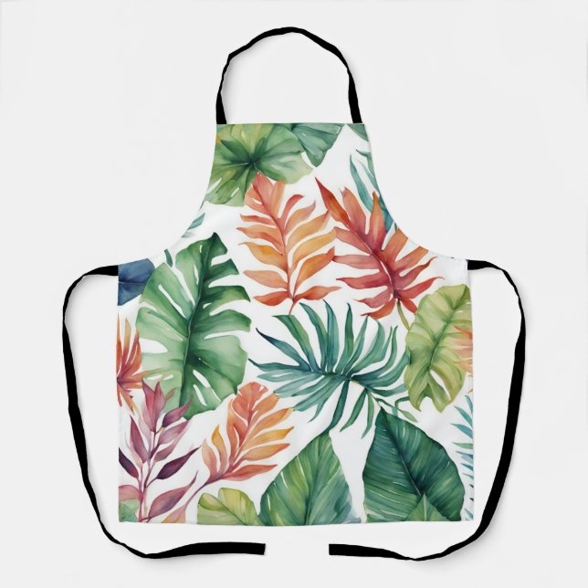 Tropical Leaves Orange And Green Apron (Front)