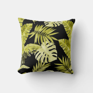 Tropical leaves, orchids, watercolor pattern. throw pillow
