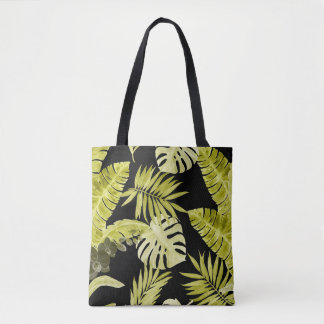 Tropical leaves, orchids, watercolor pattern. tote bag