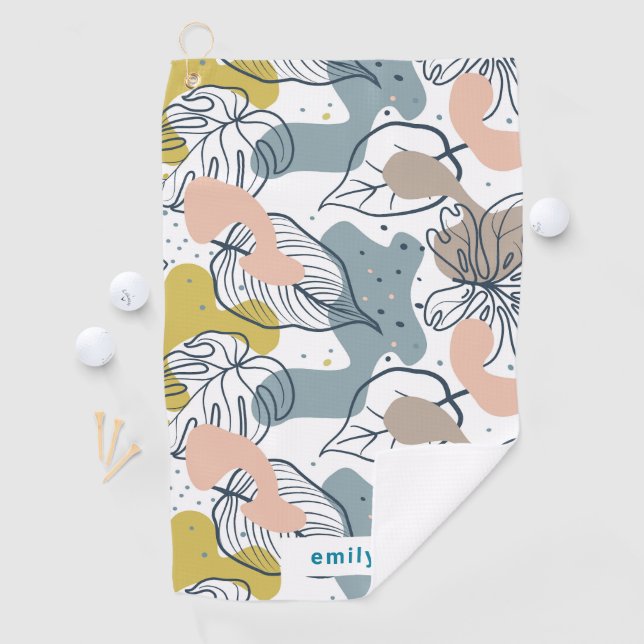 Tropical leaves Organic Shapes Pattern Monogram Golf Towel (InSitu)