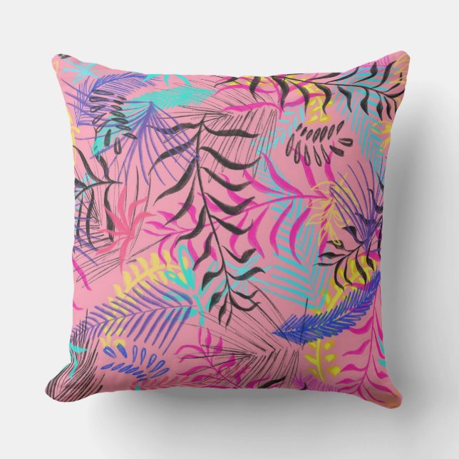Tropical Leaves Outdoor Pillow (Front)