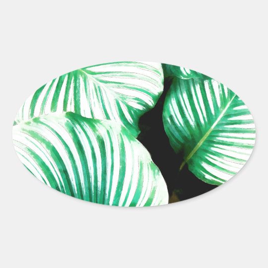 Tropical Leaves Oval Sticker