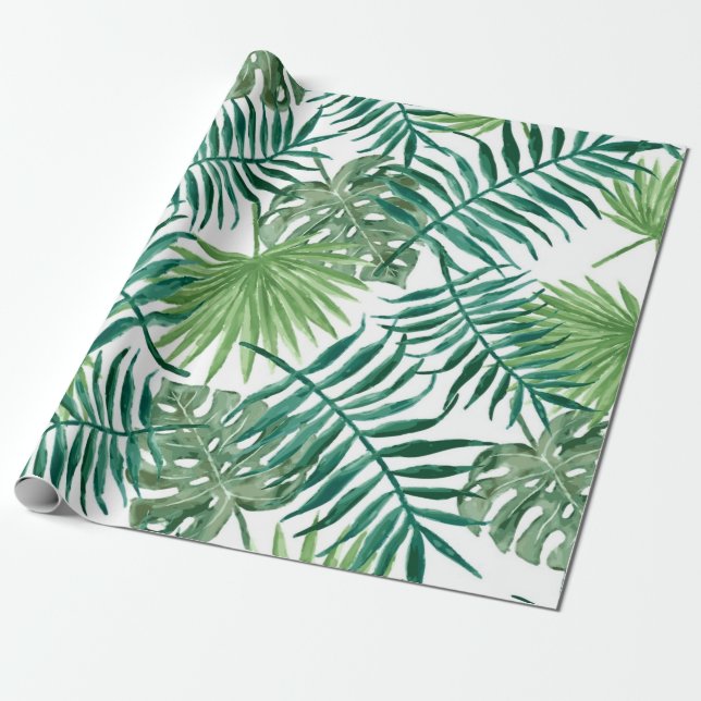 Tropical Leaves Palm Greenery Wrapping Paper (Unrolled)