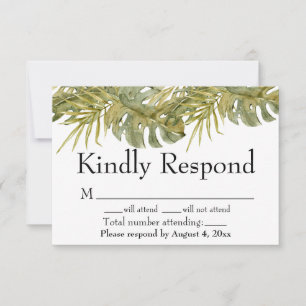 Tropical Leaves Palm Wedding RSVP Card