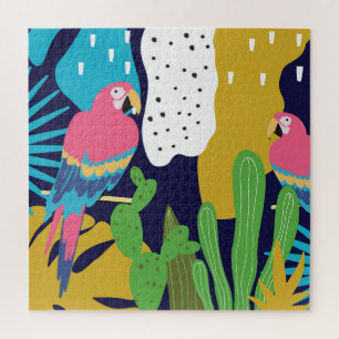 Tropical leaves, parrots: summer background. jigsaw puzzle