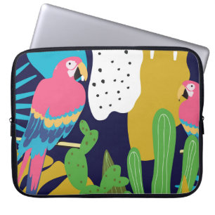 Tropical leaves, parrots: summer background. laptop sleeve