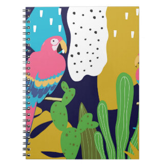 Tropical leaves, parrots: summer background. notebook