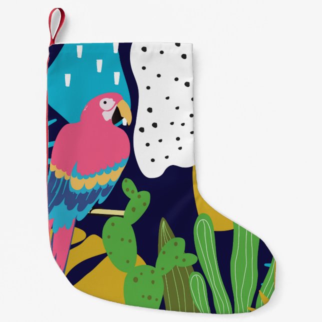 Tropical leaves, parrots: summer background. small christmas stocking (Front)