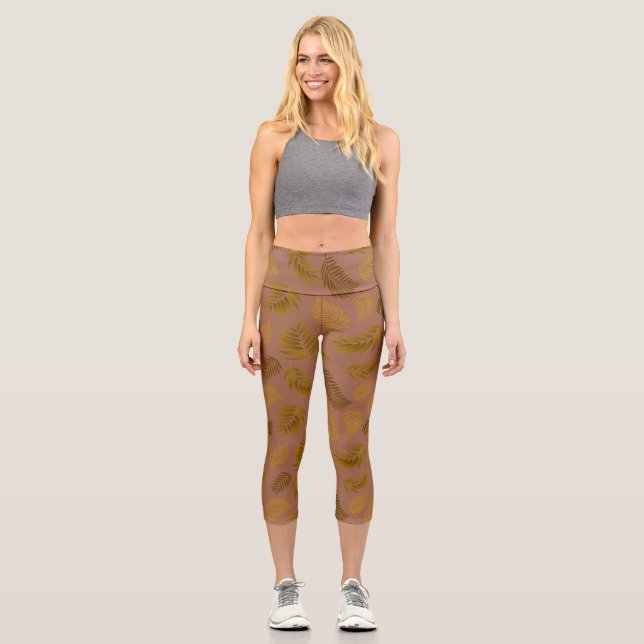 Tropical Leaves Pattern 15 Capri Leggings (Front)