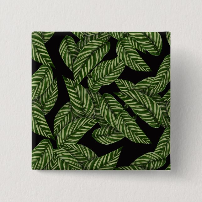 Tropical Leaves Pattern 2 Inch Square Button (Front)