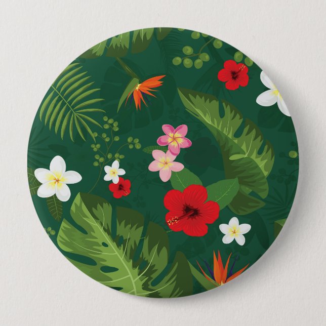 Tropical Leaves Pattern 4 Inch Round Button (Front)