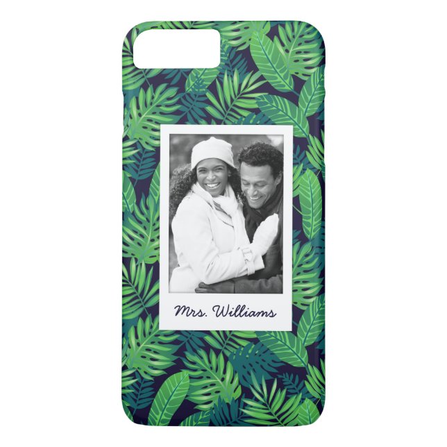 Tropical Leaves Pattern | Add Your Photo & Name Case-Mate iPhone Case (Back)