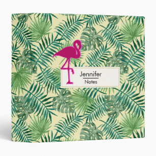 Tropical Leaves Pattern and Pink Flamingo Binder