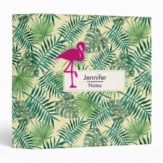 Tropical Leaves Pattern and Pink Flamingo Binder (Front/Spine)