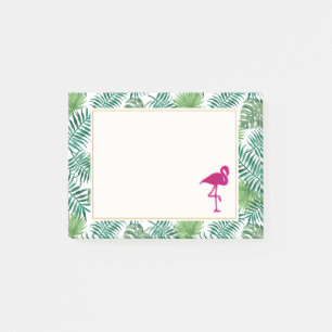 Tropical Leaves Pattern and Pink Flamingo Post-it Notes