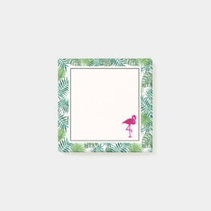 Tropical Leaves Pattern and Pink Flamingo Post-it Notes