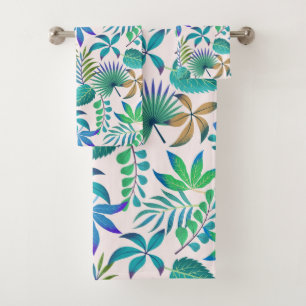 Tropical leaves pattern bath towel set