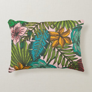 Tropical Leaves Pattern - Boho Floral Decor Accent Pillow