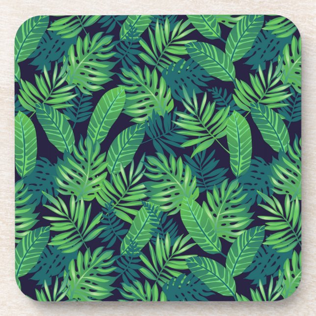 Tropical Leaves Pattern Coaster (Front)