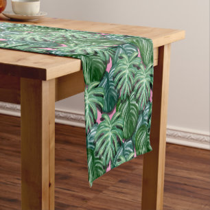 Tropical Leaves Pattern - Green Foliage Short Table Runner
