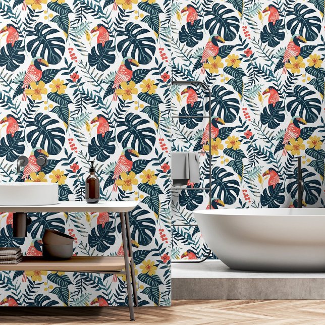 Tropical Leaves Pattern Hornbill & Rainforest Wallpaper (Tropical Leaves Pattern Hornbill & Rainforest Wallpaper)