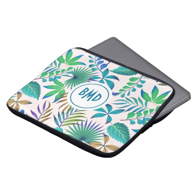 Tropical leaves pattern laptop sleeve (Front Top)