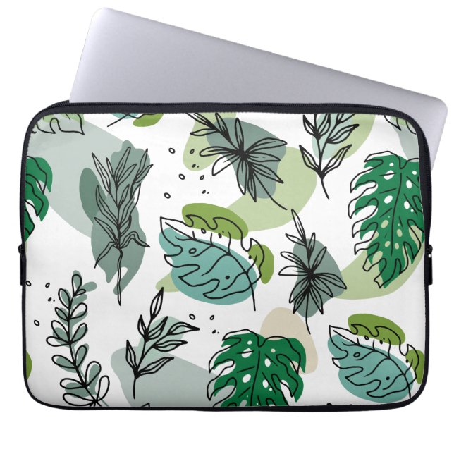 tropical leaves pattern laptop sleeve (Front)