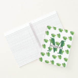  Tropical Leaves Pattern Monogram Notebook