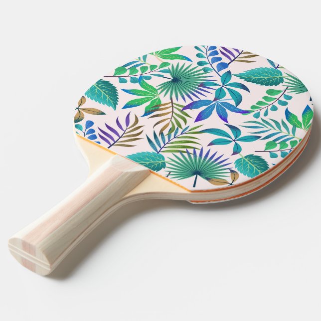 Tropical leaves pattern ping pong paddle (Front Angle)