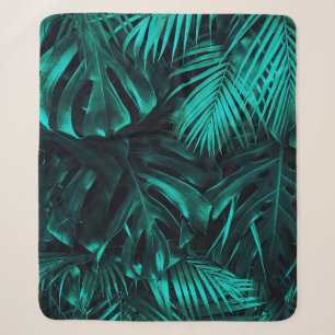 Tropical leaves pattern sherpa blanket